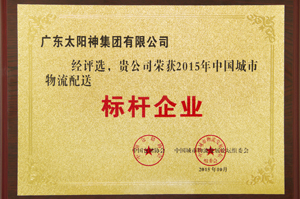 太阳神荣获“2015年中国城市物流配送标杆企业”称号